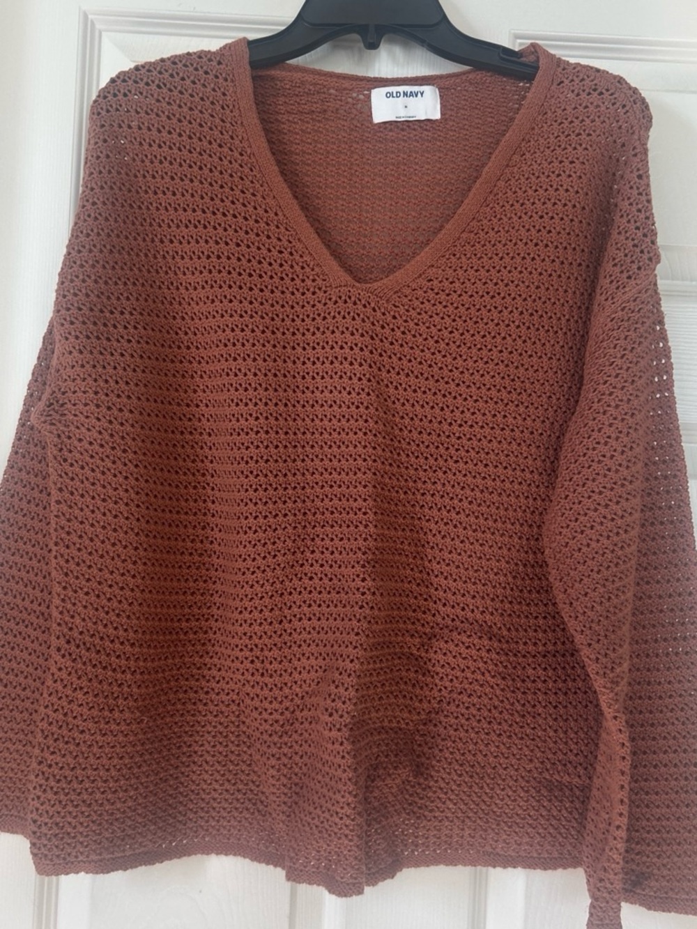 Old Navy Women's Rust Open-Weave V-Neck Sweater